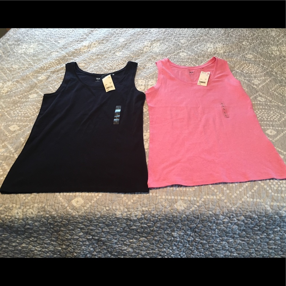 2 Uniqlo Supima Cotton Tanks Pink & Navy Large